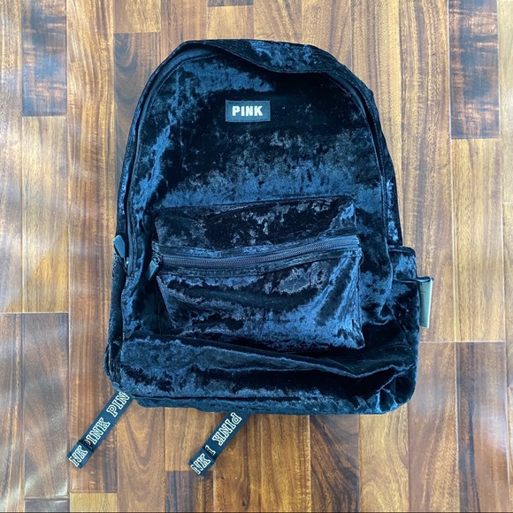 PINK Victoria's Secret Handbags - NWT Pink Black Velvet Crush Campus Backpack